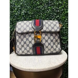 Gucci GG monogram stripe shoulder bag Navy vintage 1976